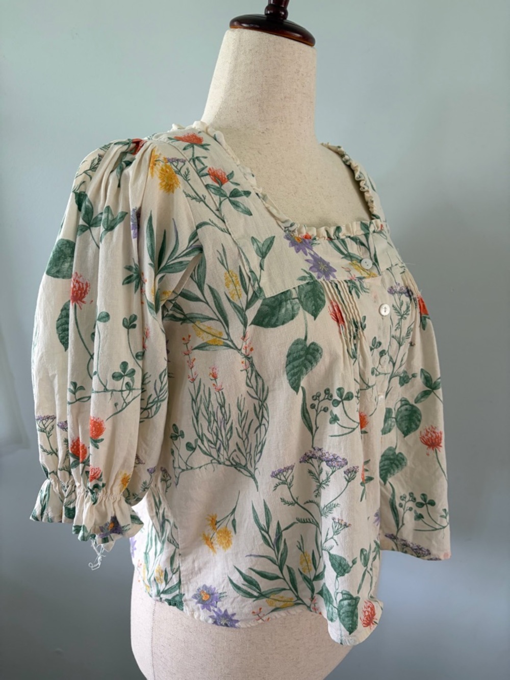 Laura Ashley Linen Blend Floral Square Neck Short Sleeve Blouse - Picture 2 of 10